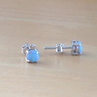 BOXED GIFT SET/Sterling Silver Blue Opal Solitaire Pendant & Chain/Silver Blue Opal Necklace UK/Opal Jewellery/October Birthstone/Opal Earrings - Thumbnail 4