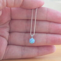 BOXED GIFT SET/Sterling Silver Blue Opal Solitaire Pendant & Chain/Silver Blue Opal Necklace UK/Opal Jewellery/October Birthstone/Opal Earrings - Thumbnail 6