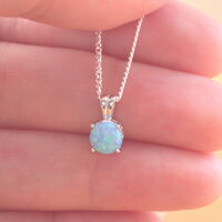 BOXED GIFT SET/Sterling Silver Blue Opal Solitaire Pendant & Chain/Silver Blue Opal Necklace UK/Opal Jewellery/October Birthstone/Opal Earrings - Thumbnail 3