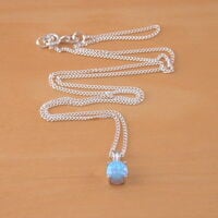 BOXED GIFT SET/Sterling Silver Blue Opal Solitaire Pendant & Chain/Silver Blue Opal Necklace UK/Opal Jewellery/October Birthstone/Opal Earrings - Thumbnail 2