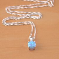 BOXED GIFT SET/Sterling Silver Blue Opal Solitaire Pendant & Chain/Silver Blue Opal Necklace UK/Opal Jewellery/October Birthstone/Opal Earrings - Thumbnail 1
