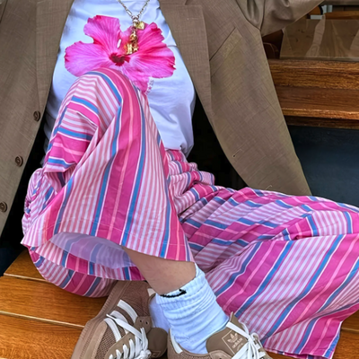 Pink striped drawstring pant