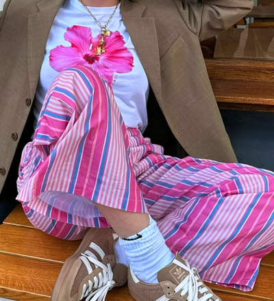 PINK STRIPED DRAWSTRING PANT