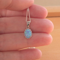BOXED GIFT SET/Sterling Silver Blue Opal Pendant & Chain/Blue Opal Necklace/Opal Necklace/Opal Jewellery/Opal Jewelry/Opal Earrings/UK - Thumbnail 3