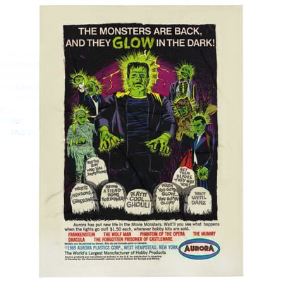 60x80 Aurora GLOW Monsters 1969 Comic Book Ad Throw Blanket