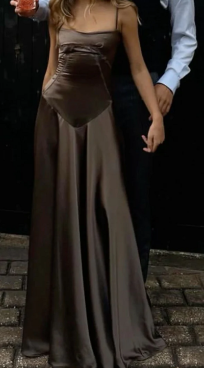 A Line Straps Long Stain Prom Dresses, Formal Dress