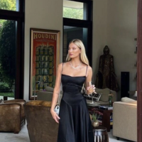 Spaghetti Straps Black Stain Sexy Prom Dress  - Thumbnail 1
