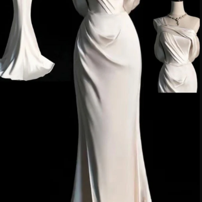 Simple one shoulder mermaid prom dresses, bridal gown