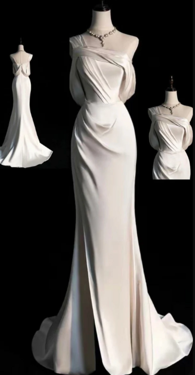 Simple One Shoulder Mermaid Prom Dresses, Bridal Gown