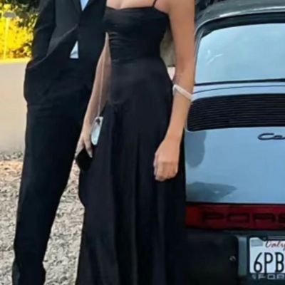 Spaghetti straps black stain sexy prom dress 