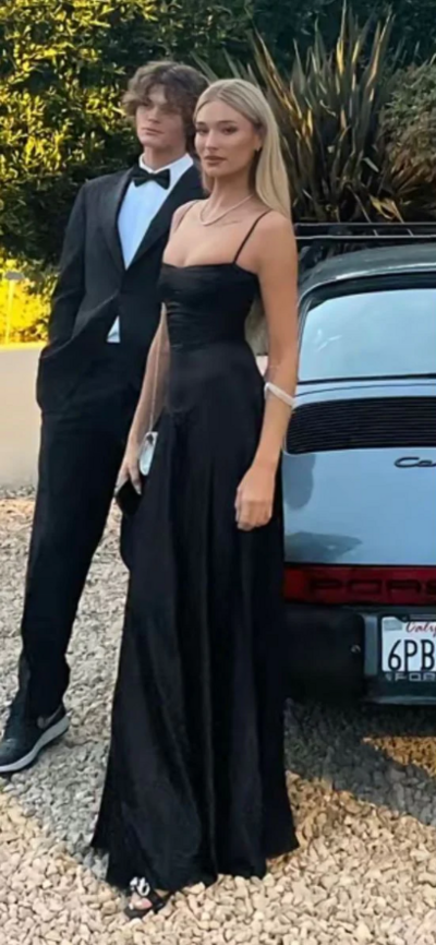 Spaghetti Straps Black Stain Sexy Prom Dress 