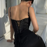 Spaghetti Straps Black Stain Sexy Prom Dress  - Thumbnail 2