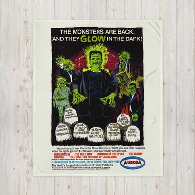 50x60 aurora glow monsters 1969 comic book ad throw blanket