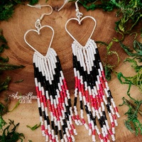 Beaded Earrings w/Silver Plated Heart Hoops - Thumbnail 1