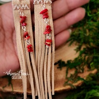 Beige Leather Earrings w/Bamboo Coral - Thumbnail 2