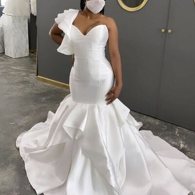 Elegant wedding dress, mermaid satin african girls bridal dress bridal gown - Thumbnail 1