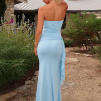 Pale Blue Bridesmaid Dress,Strapless Bridesmaid Dresses,Sheath Bridesmaid Dresses,CB0050 - Thumbnail 3
