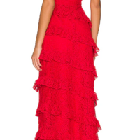 Sexy Red Lace Long Prom Dress with Slit - Thumbnail 1