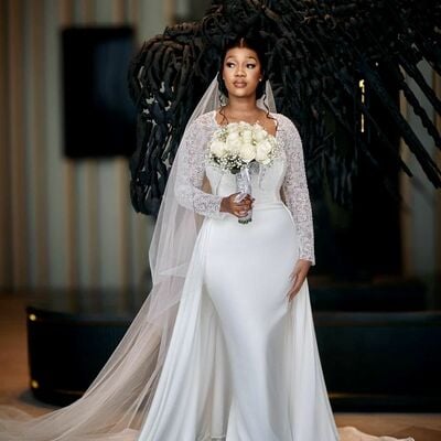 Elegant wedding dress, mermaid long sleeve african girls bridal dress bridal gown