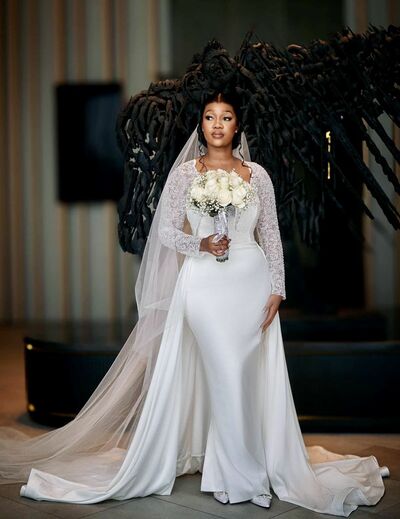 Elegant Wedding Dress, Mermaid Long Sleeve African Girls Bridal Dress Bridal Gown