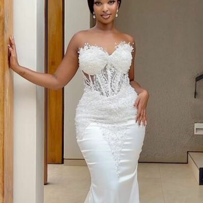 Elegant wedding dress, mermaid lace appliques african girls bridal dress bridal gown