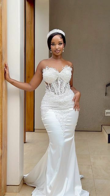 Elegant Wedding Dress, Mermaid Lace Appliques African Girls Bridal Dress Bridal Gown
