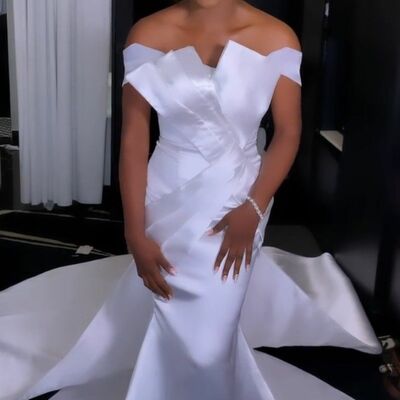 Elegant wedding dress, mermaid off the shoulder satin african girls bridal dress bridal gown