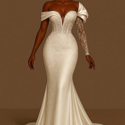 Simple wedding dress, mermaid lace off the shoulder african girls bridal dress bridal gown