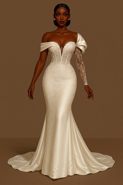 Simple Wedding Dress, Mermaid Lace Off the Shoulder African Girls Bridal Dress Bridal Gown