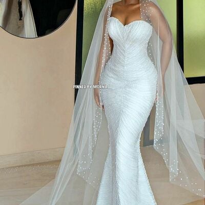 Elegant wedding dress, mermaid sweetheart pearls african girls bridal dress bridal gown - Thumbnail 1