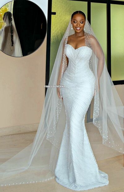 Elegant Wedding Dress, Mermaid Sweetheart Pearls African Girls Bridal Dress Bridal Gown