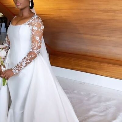 Elegant wedding dress, mermaid long sleeve lace appliques african girls bridal dress bridal gown - Thumbnail 1