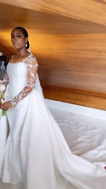 Elegant Wedding Dress, Mermaid Long Sleeve Lace Appliques African Girls Bridal Dress Bridal Gown