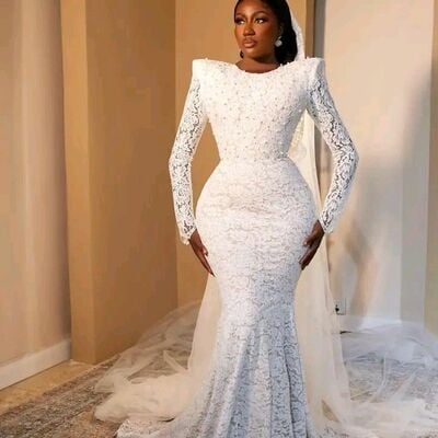 Elegant wedding dress, mermaid long sleeve lace african girls bridal dress bridal gown