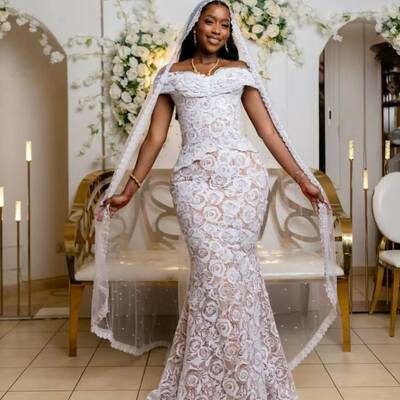 Elegant wedding dress, mermaid off the shoulder lace african girls bridal dress bridal gown