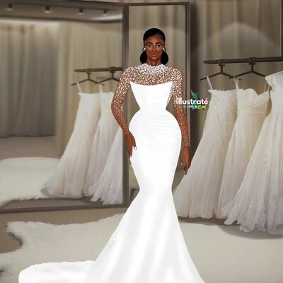 Elegant wedding dress, mermaid long sleeve lace african girls bridal dress bridal gown