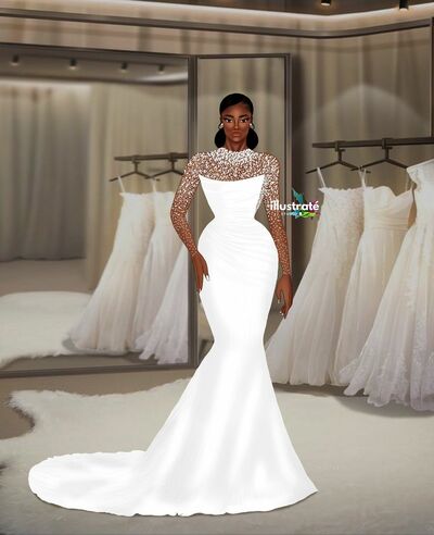 Elegant Wedding Dress, Mermaid Long Sleeve Lace African Girls Bridal Dress Bridal Gown