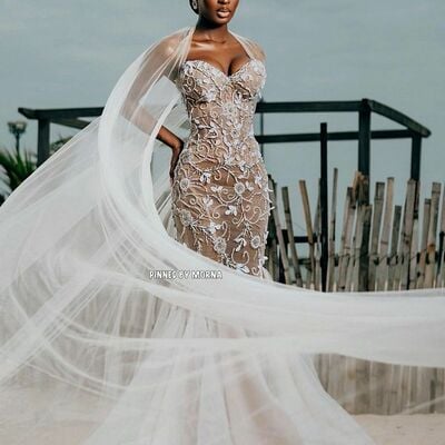 Elegant wedding dress, mermaid lace african girls bridal dress bridal gown