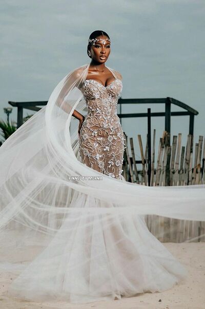 Elegant Wedding Dress, Mermaid Lace African Girls Bridal Dress Bridal Gown