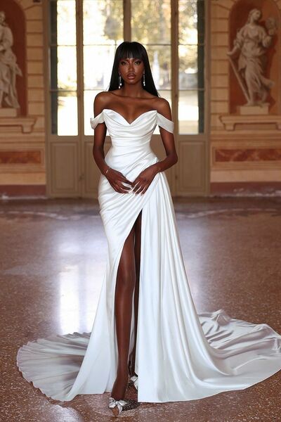 Elegant Wedding Dress, A Line Off the Shoulder African Girls Bridal Dress Bridal Gown