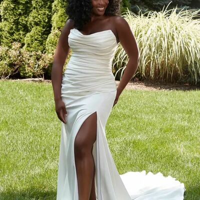 Elegant wedding dress, mermaid sleeveless side slit african girls bridal dress bridal gown