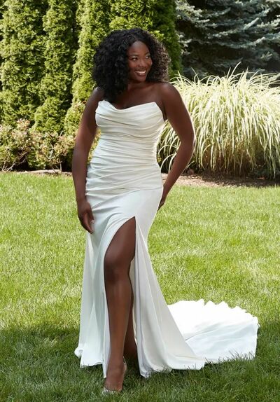 Elegant Wedding Dress, Mermaid Sleeveless Side Slit African Girls Bridal Dress Bridal Gown