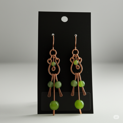 Radiant peridot & copper wire wrapped earrings