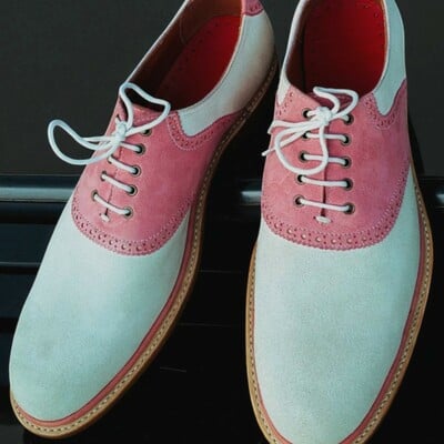 Crafted leather classic genuine suede leather saddle golf lace up dress shoes - Thumbnail 3