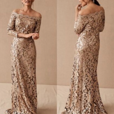 Sheath lace mother of the bride dresses with 3/4 sleeves