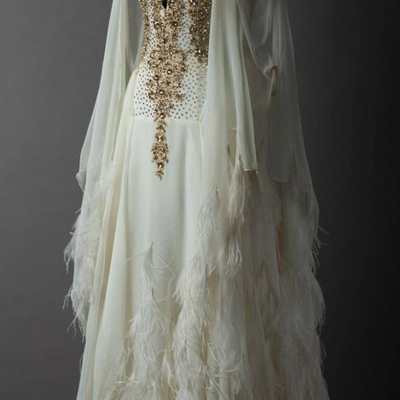 Spaghetti straps beaded crystal long sleeves wedding dresses