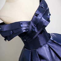 Blue Satin Long Prom Dress, Elegant Off the Shoulder Party Dress - Thumbnail 3