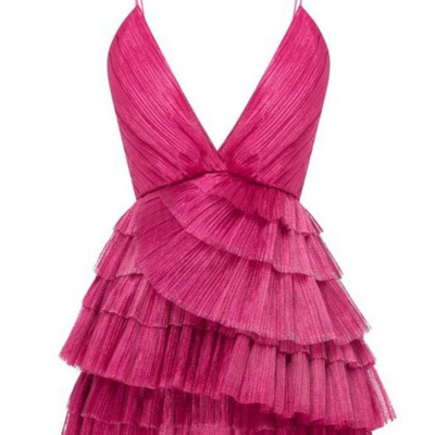 Spaghetti straps ruffled short homecoming dress
