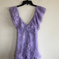 Elegant Lilac Lace V Back Long Prom Dresses - Thumbnail 1