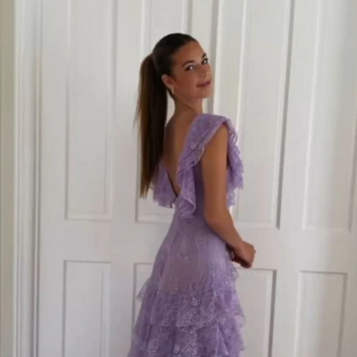 Elegant lilac lace v back long prom dresses - Thumbnail 1